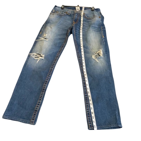 Vintage True Religion Rope Stitching Distressed Men's Jeans Flap Pocket, 32x30 - Picture 7 of 12